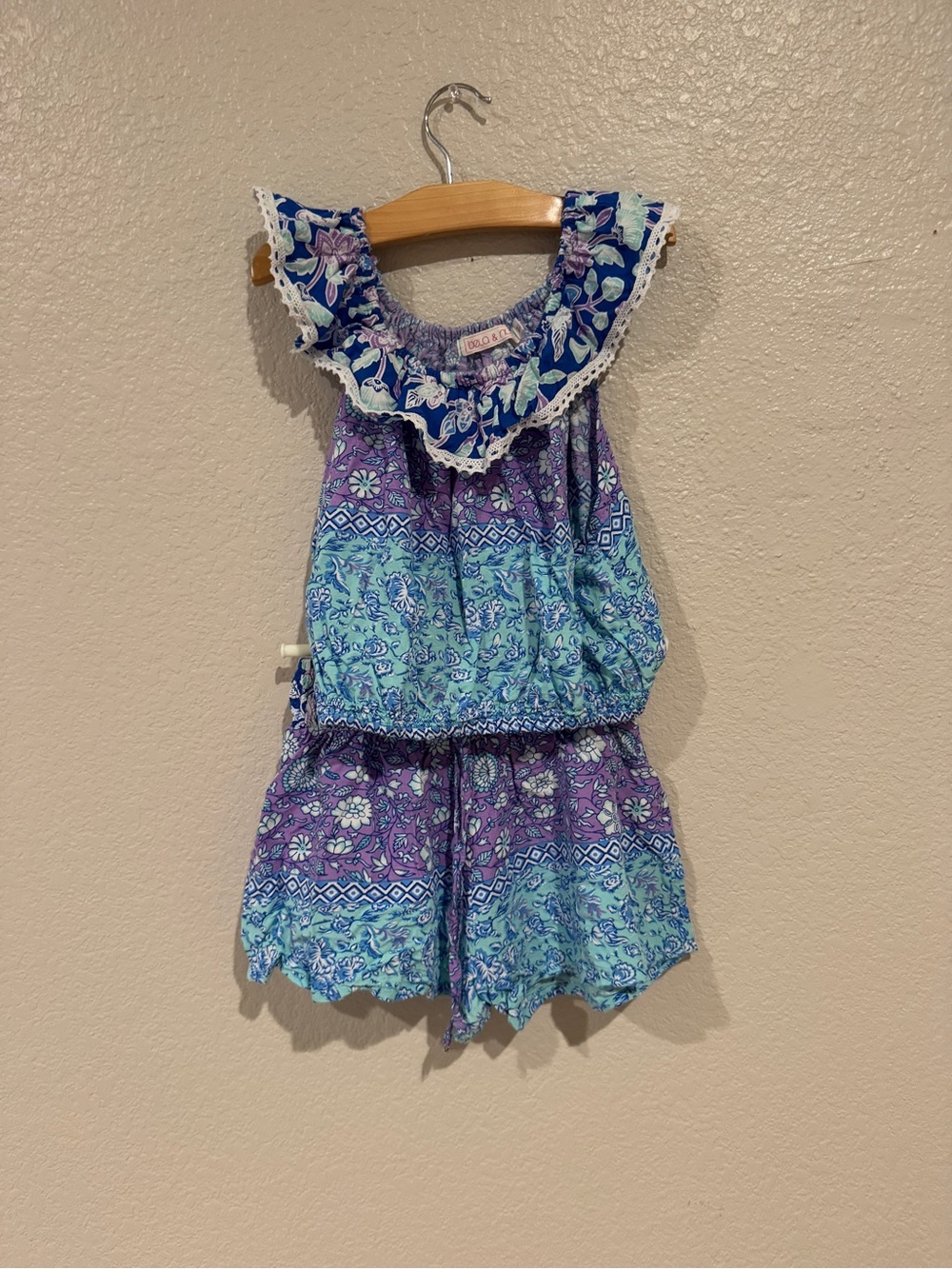 Girls' Blue and Purple Floral Ruffle-Trim Matching Set